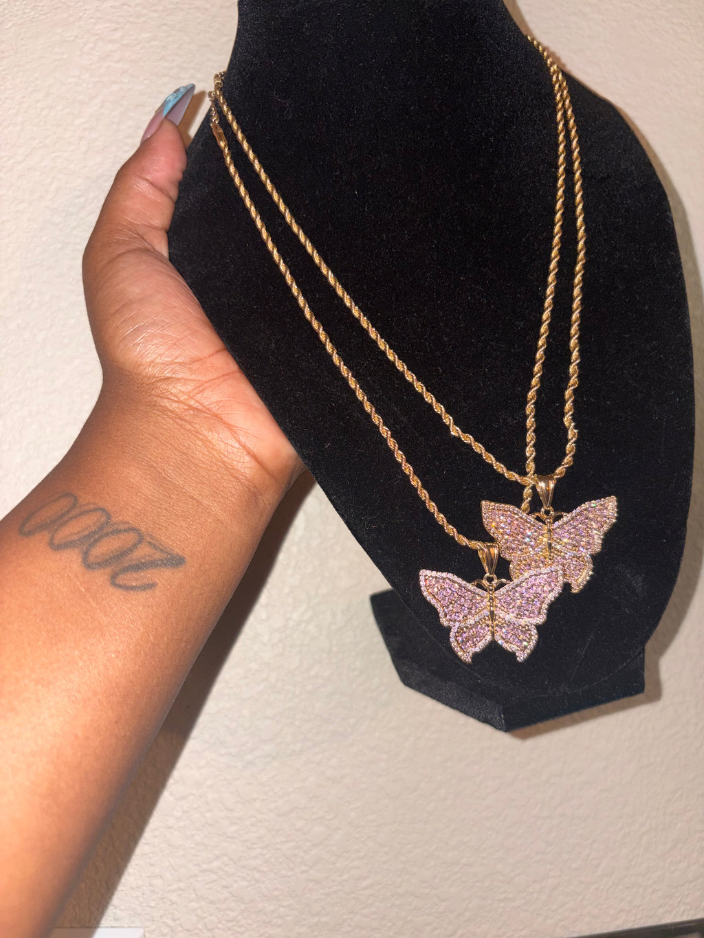 Pink Diamond Butterfly Necklace